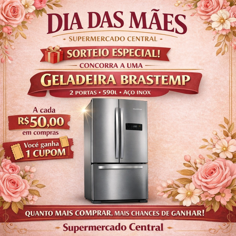 Supermercado Central lança sorteio especial de Dia das Mães com geladeira Brastemp